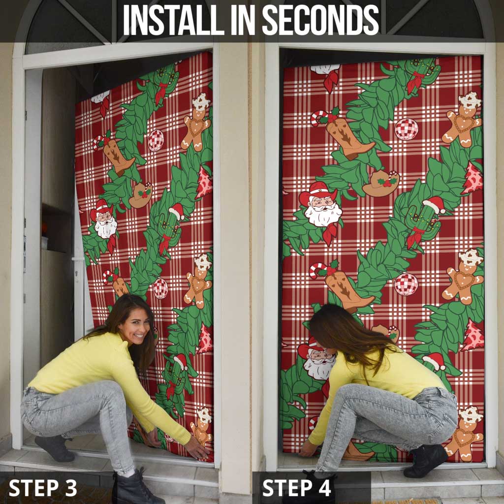 Red Palaka Hawaii Cowboy Christmas Door Cover Paniolo Mix Maile Lei - Polynesian Pride