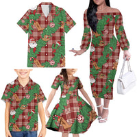 Red Palaka Hawaii Cowboy Christmas Family Matching Off The Shoulder Long Sleeve Dress and Hawaiian Shirt Paniolo Mix Maile Lei - Polynesian Pride