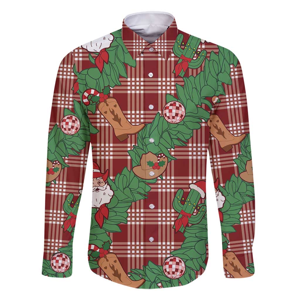 Red Palaka Hawaii Cowboy Christmas Family Matching Off Shoulder Maxi Dress and Hawaiian Shirt Paniolo Mix Maile Lei - Polynesian Pride