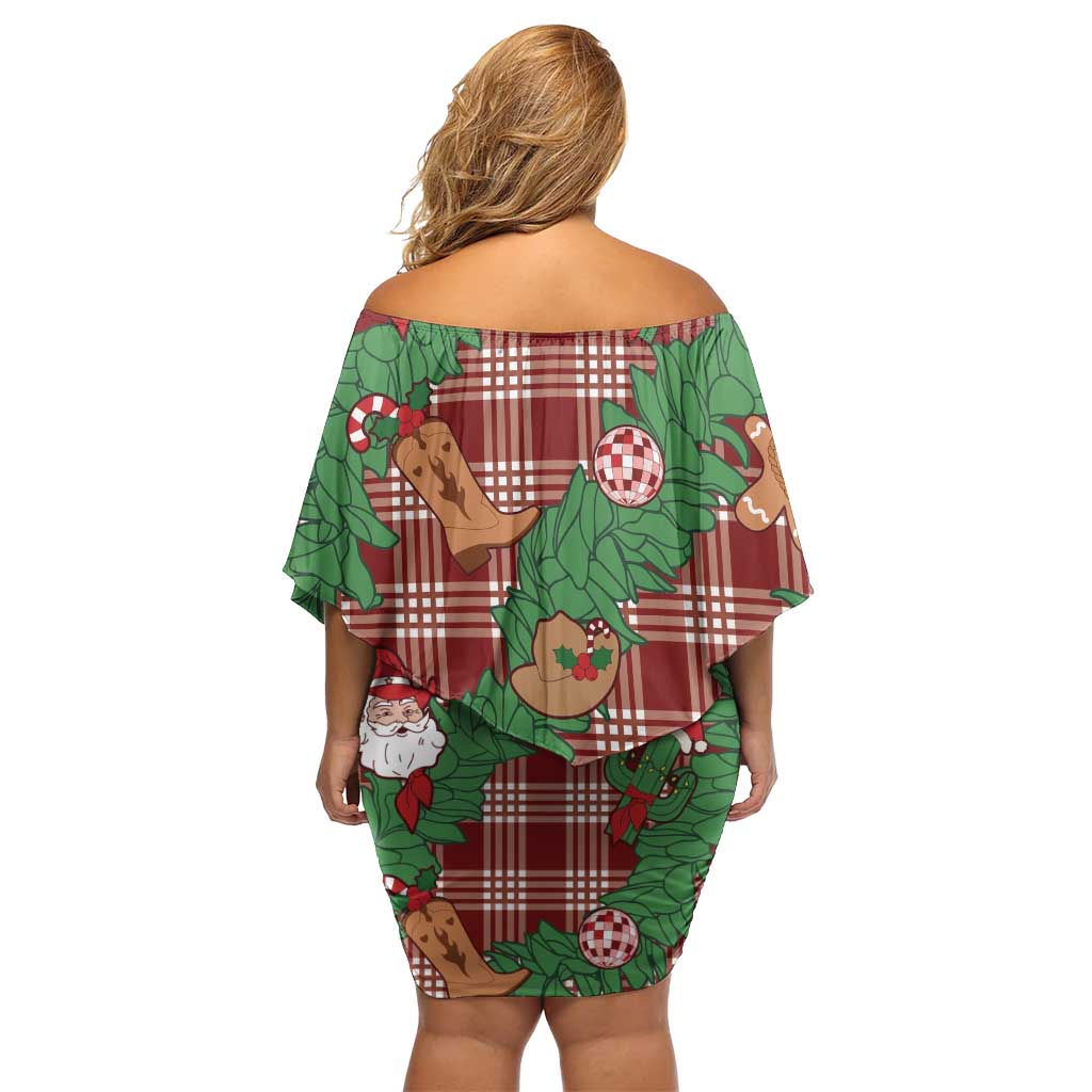 Red Palaka Hawaii Cowboy Christmas Family Matching Off Shoulder Short Dress and Hawaiian Shirt Paniolo Mix Maile Lei - Polynesian Pride