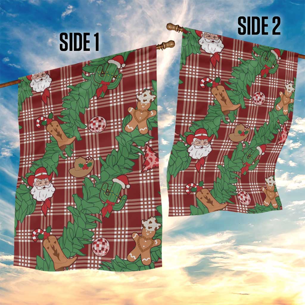 Red Palaka Hawaii Cowboy Christmas Garden Flag Paniolo Mix Maile Lei - Polynesian Pride