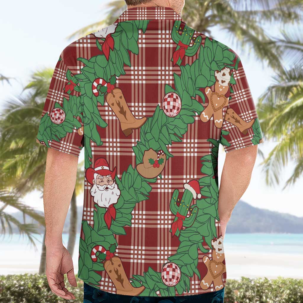 Red Palaka Hawaii Cowboy Christmas Hawaiian Shirt Paniolo Mix Maile Lei - Polynesian Pride