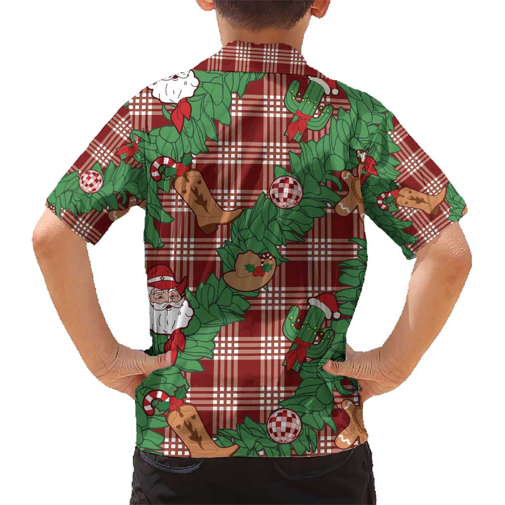 Red Palaka Hawaii Cowboy Christmas Hawaiian Shirt Paniolo Mix Maile Lei - Polynesian Pride