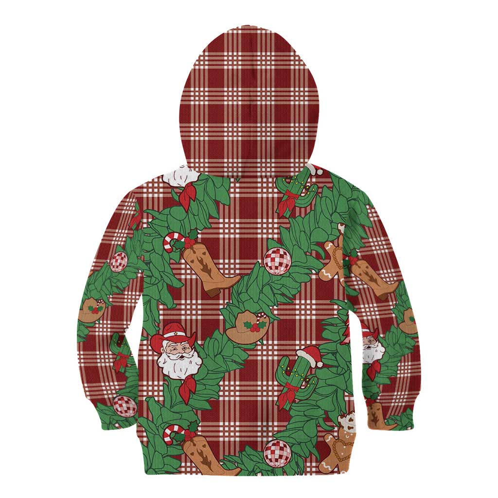 Red Palaka Hawaii Cowboy Christmas Kid Hoodie Paniolo Mix Maile Lei - Polynesian Pride