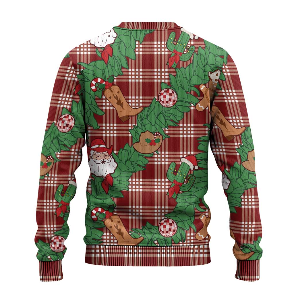 Red Palaka Hawaii Cowboy Christmas Ugly Christmas Sweater Paniolo Mix Maile Lei - Polynesian Pride