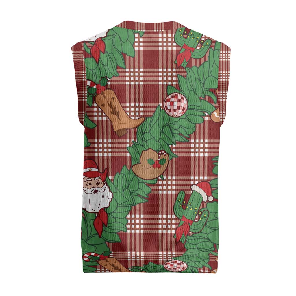 Red Palaka Hawaii Cowboy Christmas Knitted V-Neck Vest Paniolo Mix Maile Lei - Polynesian Pride