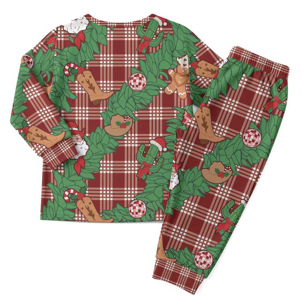 Red Palaka Hawaii Cowboy Christmas Pajama Set Paniolo Mix Maile Lei - Polynesian Pride