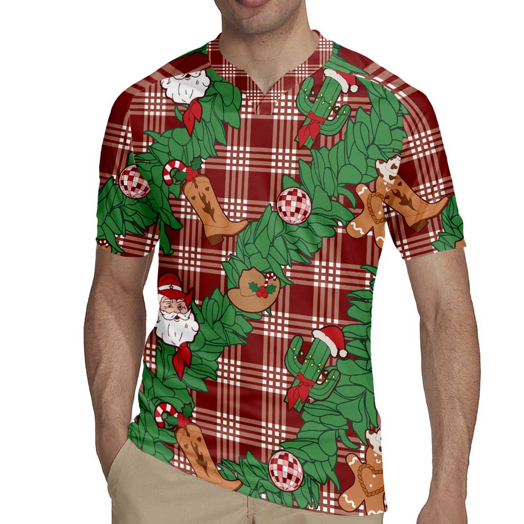 Red Palaka Hawaii Cowboy Christmas Rugby Jersey Paniolo Mix Maile Lei - Polynesian Pride