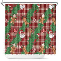 Red Palaka Hawaii Cowboy Christmas Shower Curtain Paniolo Mix Maile Lei - Polynesian Pride