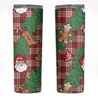 Red Palaka Hawaii Cowboy Christmas Skinny Tumbler Paniolo Mix Maile Lei - Polynesian Pride