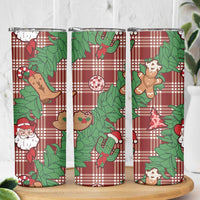 Red Palaka Hawaii Cowboy Christmas Skinny Tumbler Paniolo Mix Maile Lei - Polynesian Pride