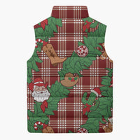 Red Palaka Hawaii Cowboy Christmas Sleeveless Puffer Jacket Paniolo Mix Maile Lei - Polynesian Pride