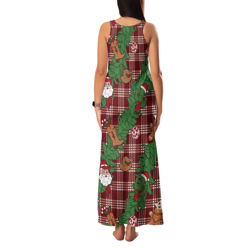 Red Palaka Hawaii Cowboy Christmas Tank Maxi Dress Paniolo Mix Maile Lei - Polynesian Pride