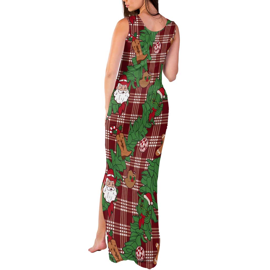 Red Palaka Hawaii Cowboy Christmas Tank Maxi Dress Paniolo Mix Maile Lei - Polynesian Pride
