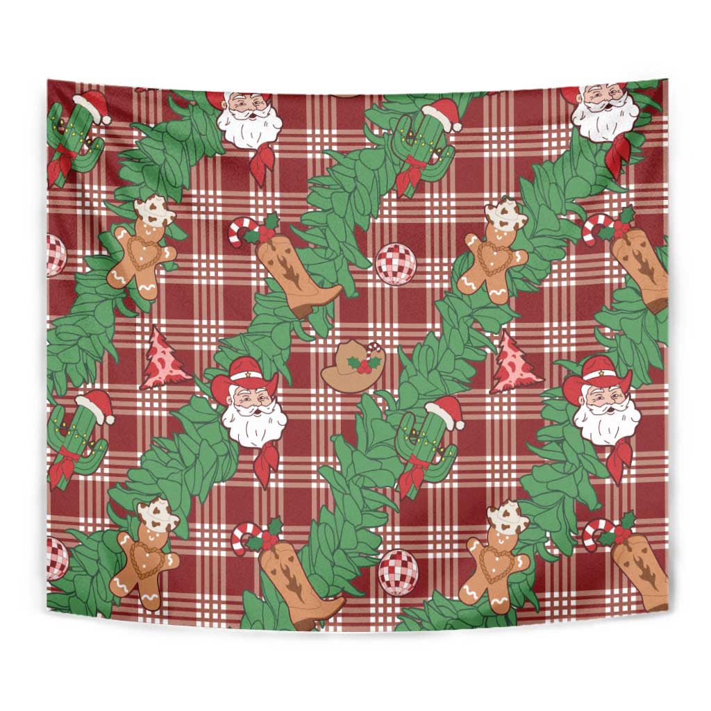 Red Palaka Hawaii Cowboy Christmas Tapestry Paniolo Mix Maile Lei - Polynesian Pride