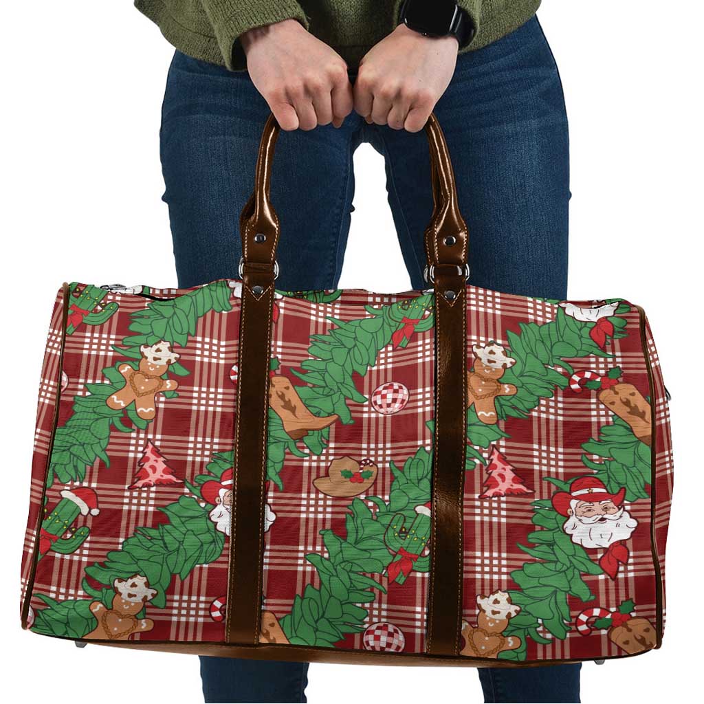 Red Palaka Hawaii Cowboy Christmas Travel Bag Paniolo Mix Maile Lei - Polynesian Pride