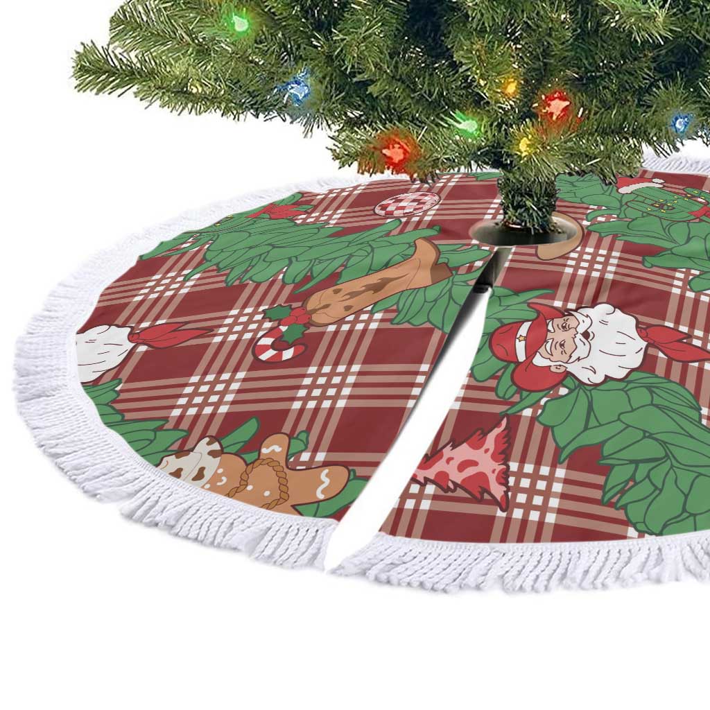 Red Palaka Hawaii Cowboy Christmas Tree Skirt Paniolo Mix Maile Lei - Polynesian Pride