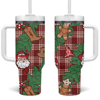 Red Palaka Hawaii Cowboy Christmas Tumbler With Handle Paniolo Mix Maile Lei - Polynesian Pride