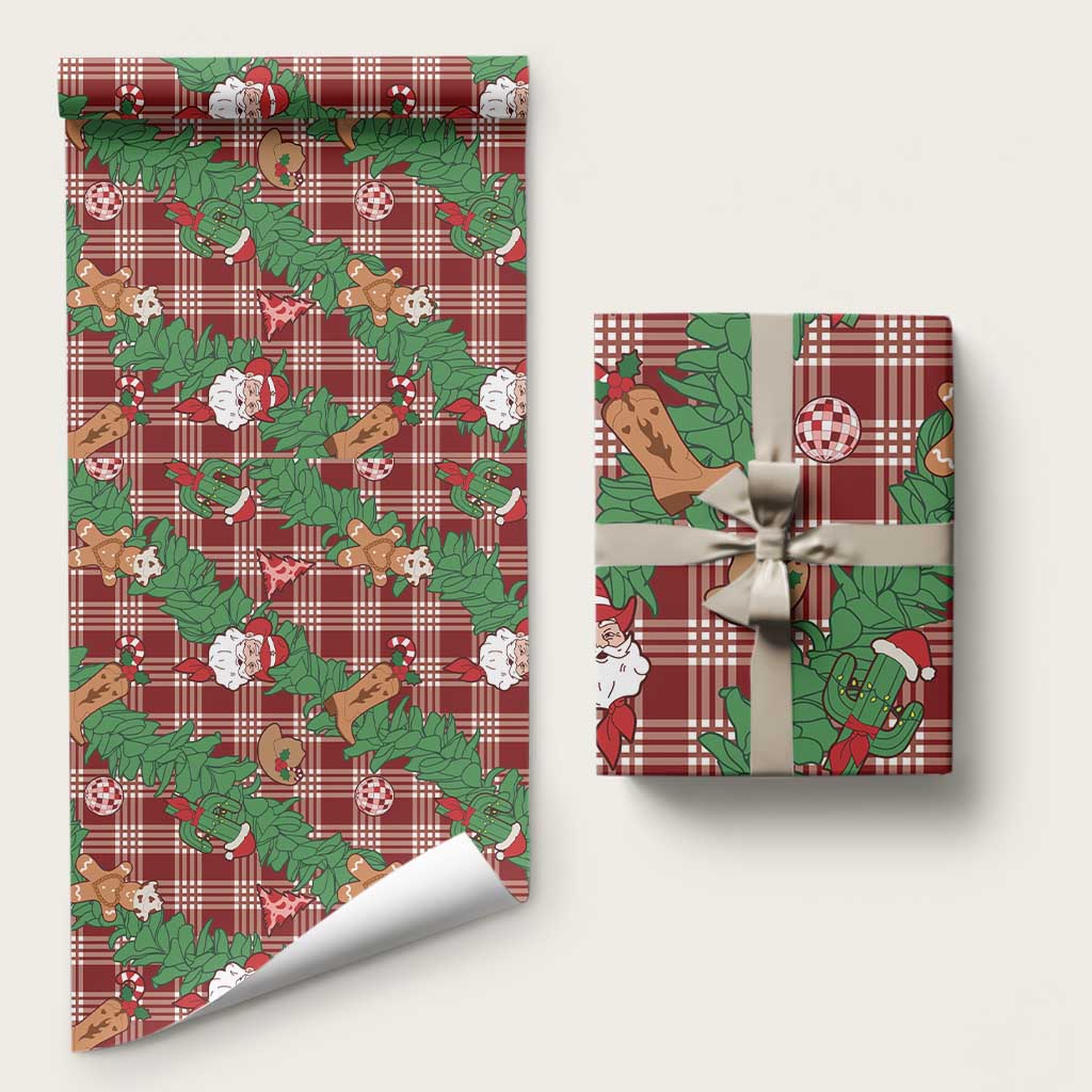 Red Palaka Hawaii Cowboy Christmas Wrapping Paper Paniolo Mix Maile Lei