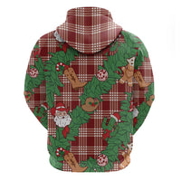 Red Palaka Hawaii Cowboy Christmas Zip Hoodie Paniolo Mix Maile Lei - Polynesian Pride