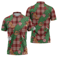 Red Palaka Hawaii Cowboy Christmas Zipper Polo Shirt Paniolo Mix Maile Lei - Polynesian Pride