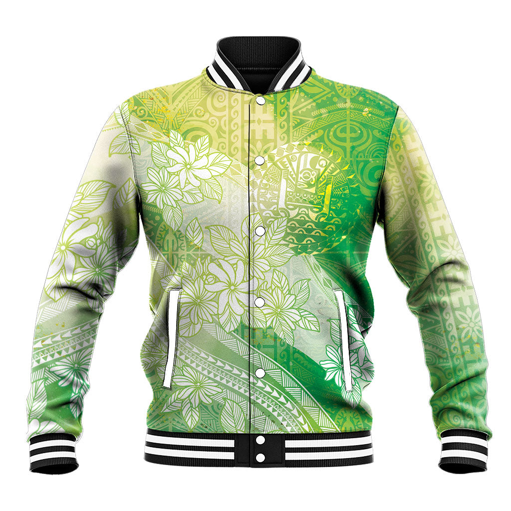 Tahiti Tiare Marble Glaze Baseball Jacket Spring Green LT7 Unisex Yellow Green - Polynesian Pride