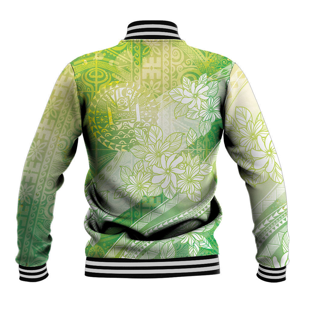 Tahiti Tiare Marble Glaze Baseball Jacket Spring Green LT7 - Polynesian Pride