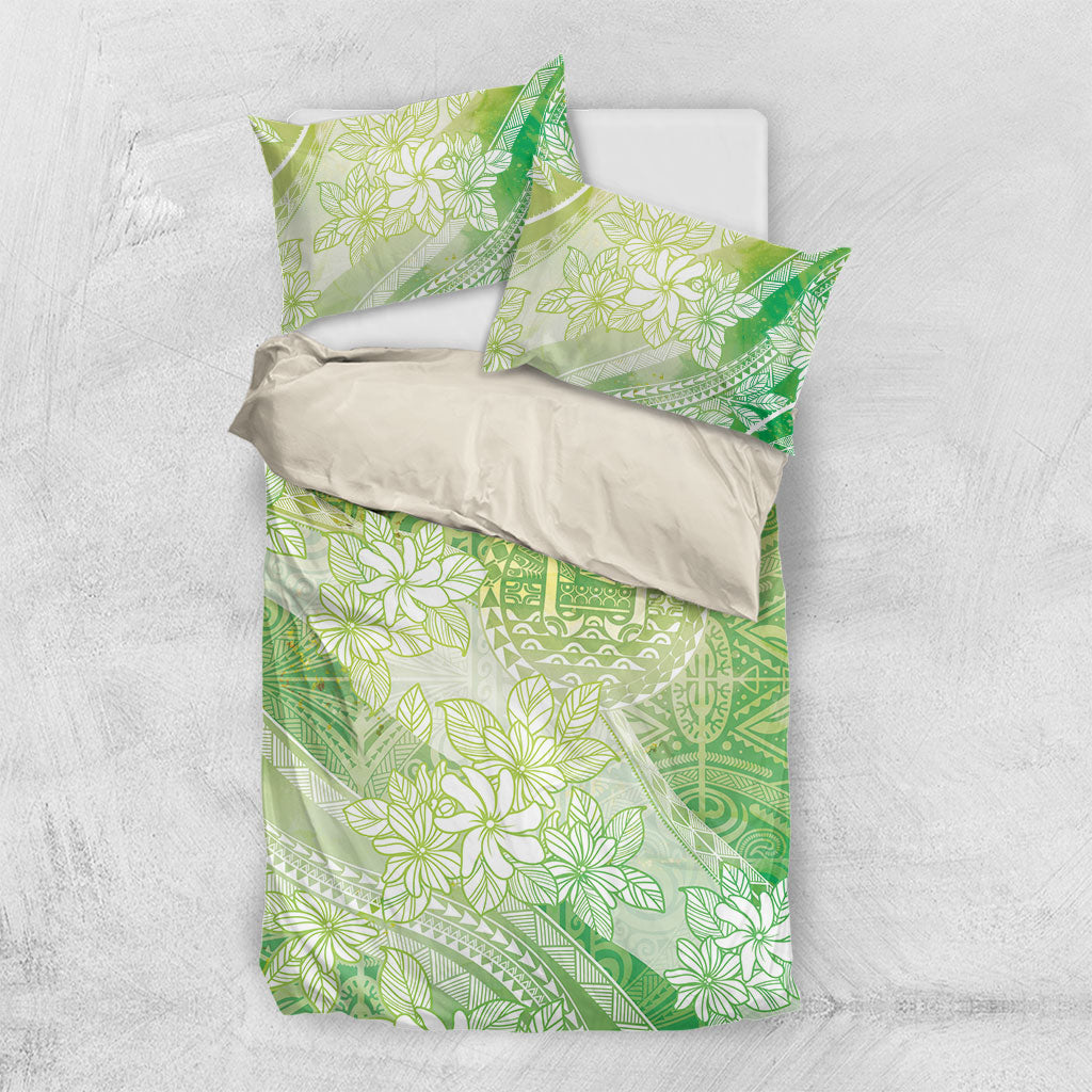 Tahiti Tiare Marble Glaze Bedding Set Spring Green LT7 US Twin 172cm x 218cm Yellow Green - Polynesian Pride
