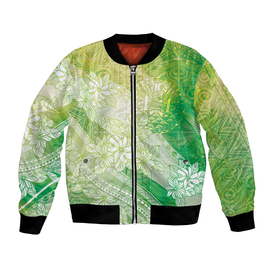 Tahiti Tiare Marble Glaze Bomber Jacket Spring Green LT7 Unisex Yellow Green - Polynesian Pride