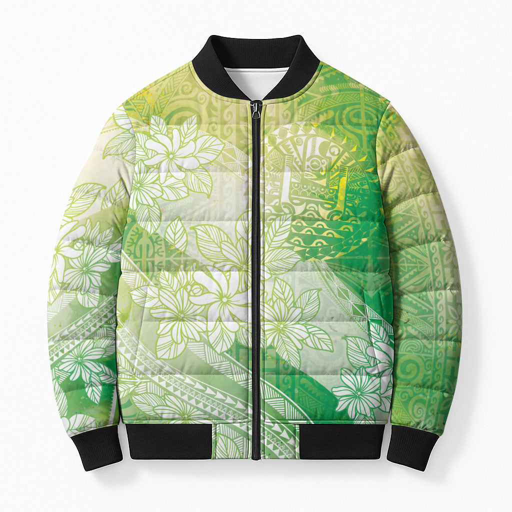 Tahiti Tiare Marble Glaze Bomber Puffer Jacket Spring Green LT7 Unisex Yellow Green - Polynesian Pride