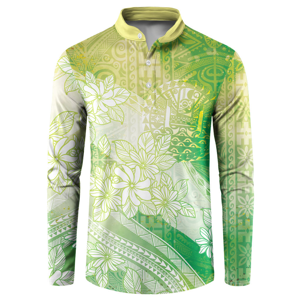 Tahiti Tiare Marble Glaze Button Sweatshirt Spring Green LT7 Yellow Green - Polynesian Pride