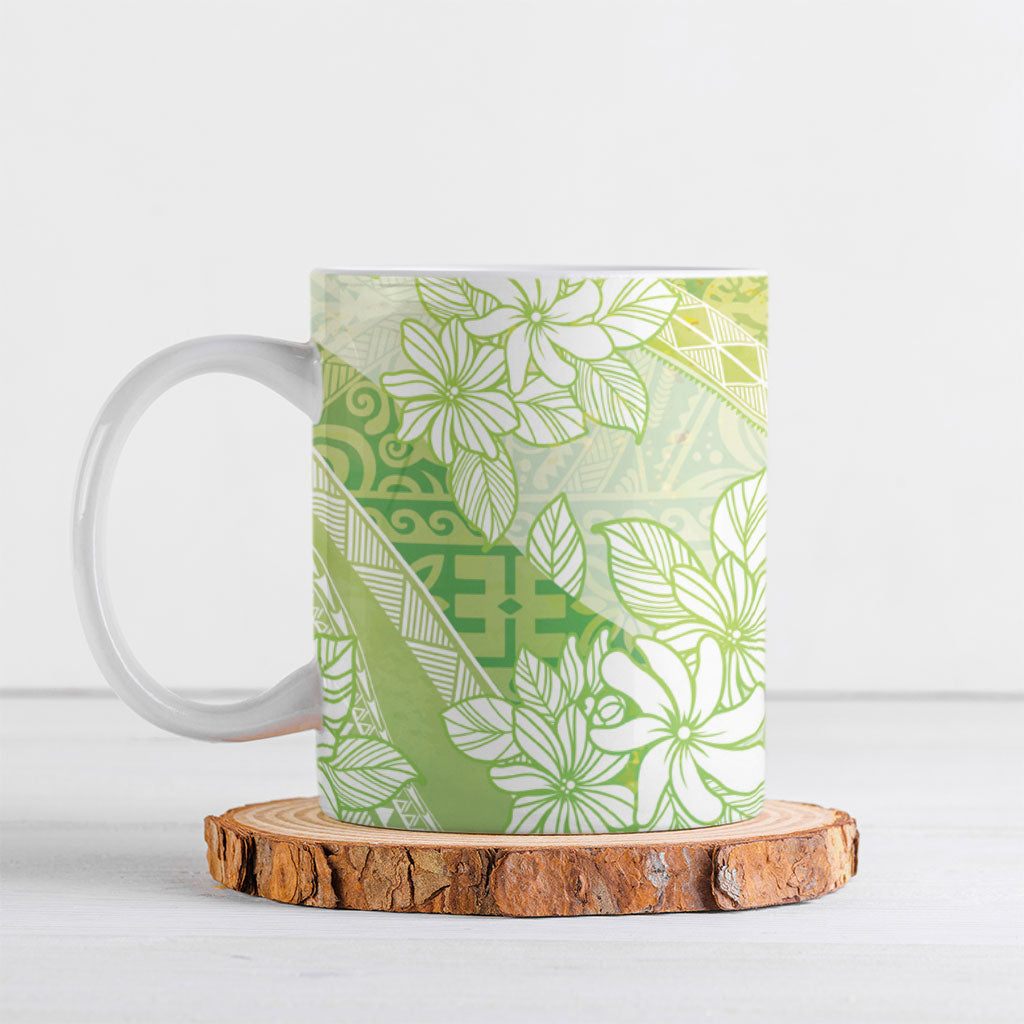Tahiti Tiare Marble Glaze Ceramic Mug Spring Green LT7 Yellow Green - Polynesian Pride