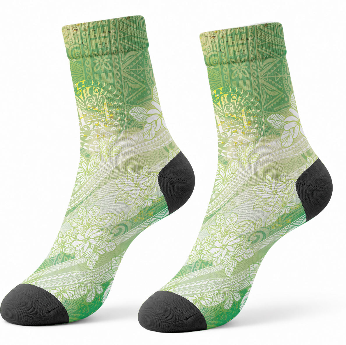Tahiti Tiare Marble Glaze Crew Socks Spring Green LT7 - Polynesian Pride