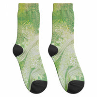 Tahiti Tiare Marble Glaze Crew Socks Spring Green LT7 - Polynesian Pride