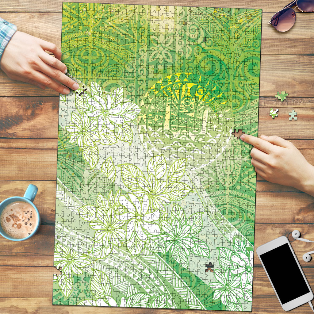 Tahiti Tiare Marble Glaze Puzzle Spring Green LT7 Yellow Green - Polynesian Pride