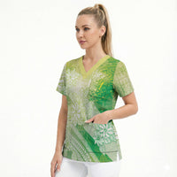 Tahiti Tiare Marble Glaze Scrub Top Spring Green LT7 - Polynesian Pride