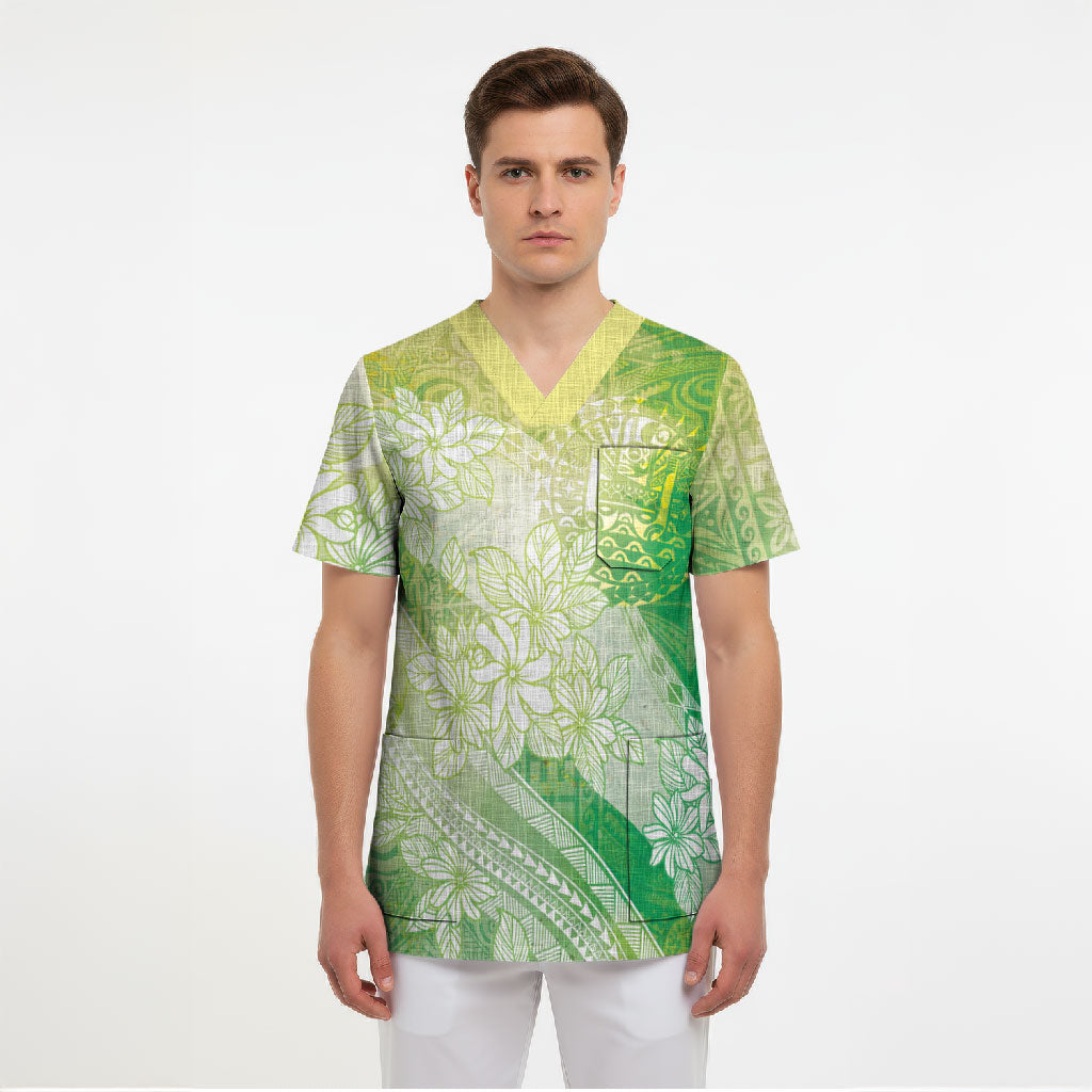 Tahiti Tiare Marble Glaze Scrub Top Spring Green LT7 - Polynesian Pride