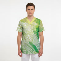 Tahiti Tiare Marble Glaze Scrub Top Spring Green LT7 - Polynesian Pride