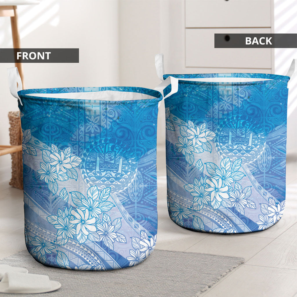 Tahiti Tiare Marble Glaze Laundry Basket Winter Blue LT7 - Polynesian Pride