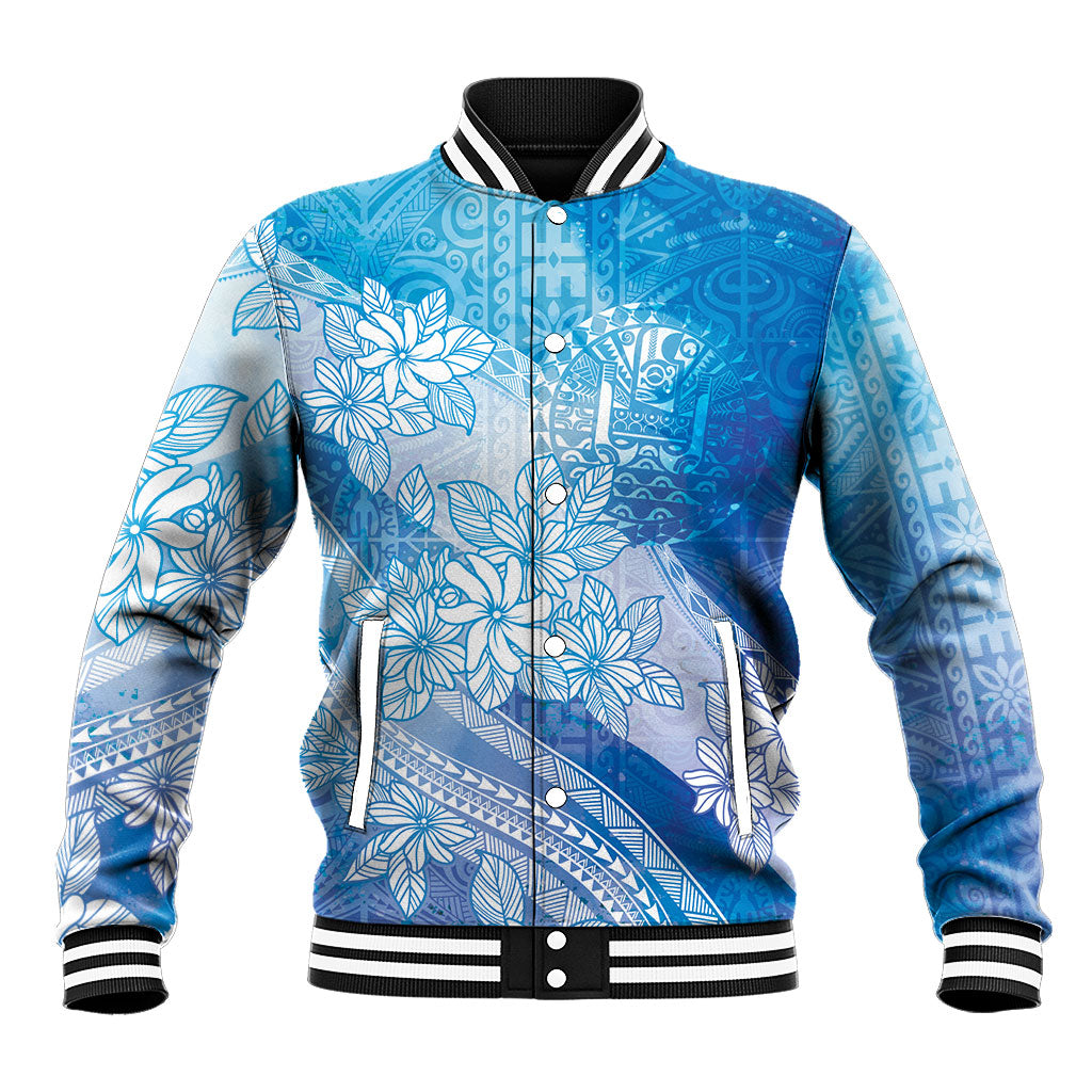 Tahiti Tiare Marble Glaze Baseball Jacket Winter Blue LT7 Unisex Light Blue - Polynesian Pride