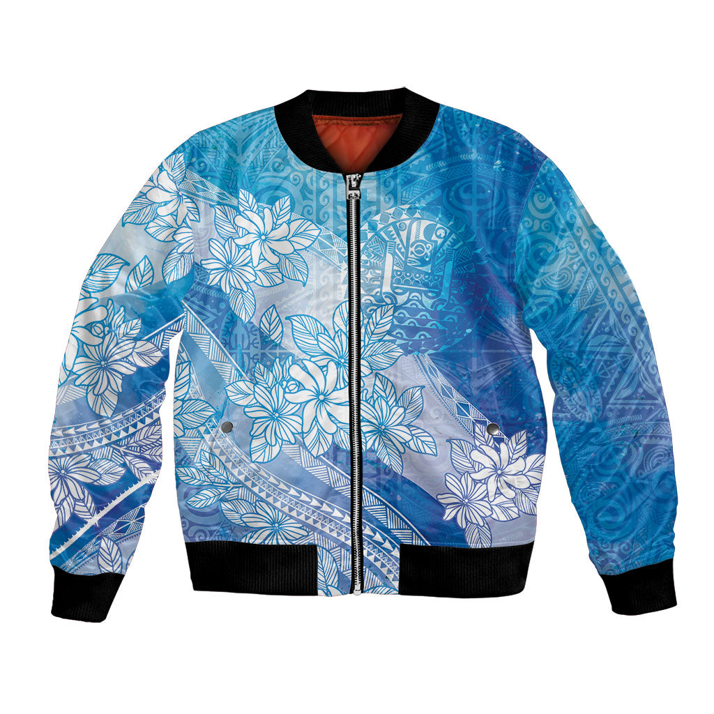 Tahiti Tiare Marble Glaze Bomber Jacket Winter Blue LT7 Unisex Light Blue - Polynesian Pride