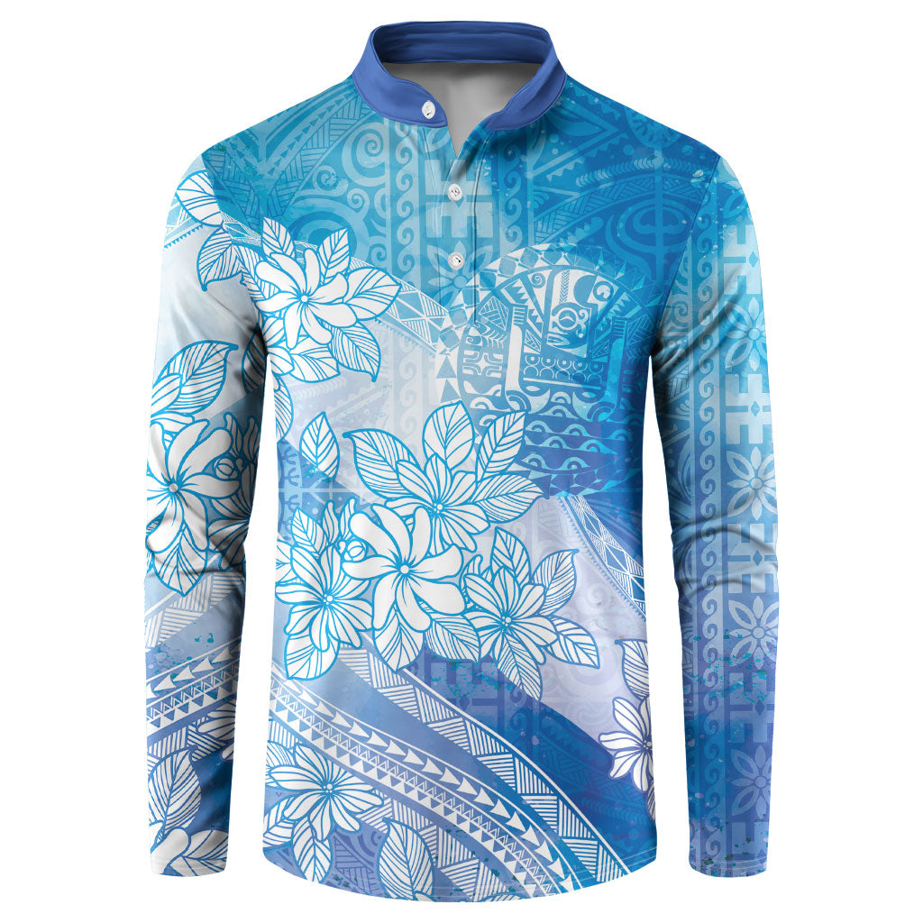 Tahiti Tiare Marble Glaze Button Sweatshirt Winter Blue LT7 Light Blue - Polynesian Pride
