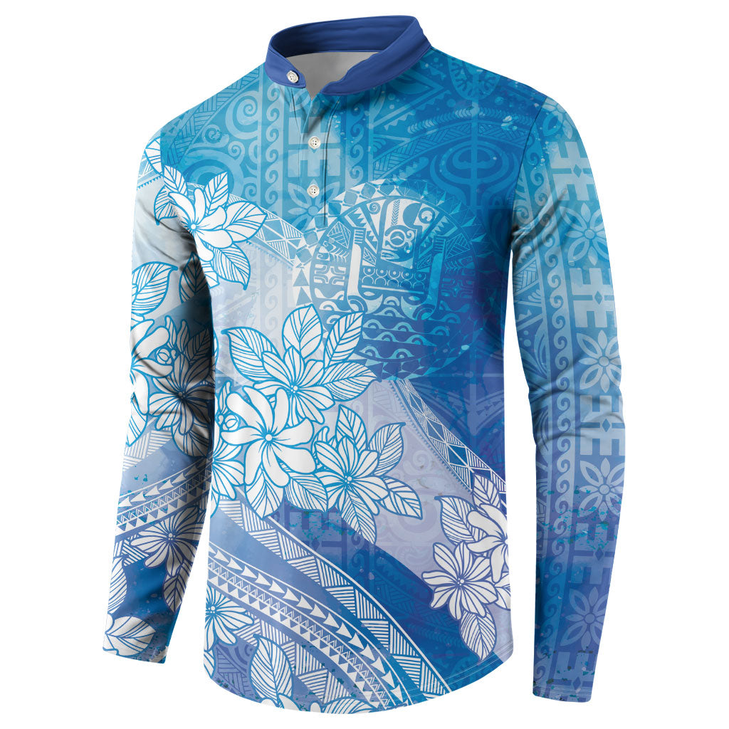 Tahiti Tiare Marble Glaze Button Sweatshirt Winter Blue LT7 - Polynesian Pride