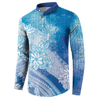 Tahiti Tiare Marble Glaze Button Sweatshirt Winter Blue LT7 - Polynesian Pride