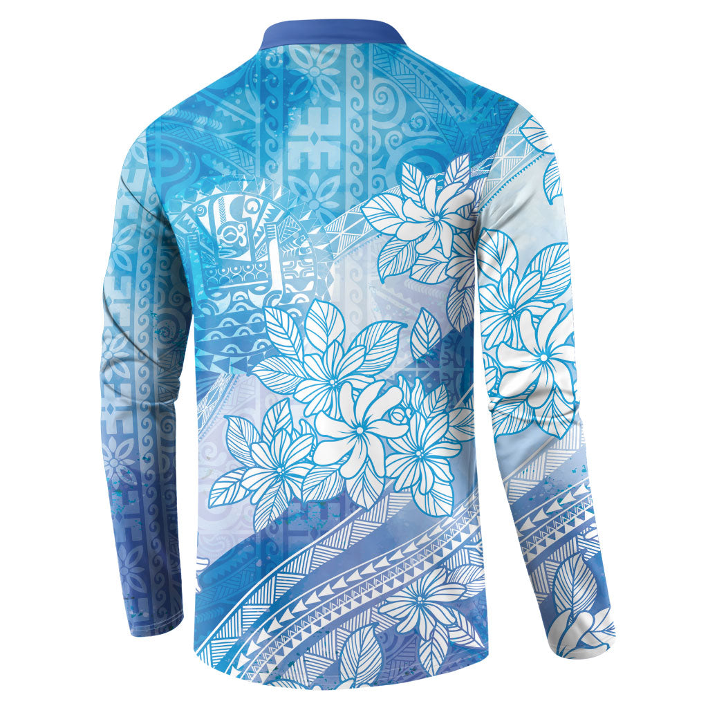 Tahiti Tiare Marble Glaze Button Sweatshirt Winter Blue LT7 - Polynesian Pride