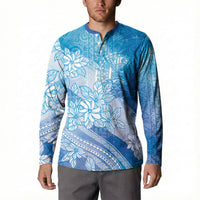 Tahiti Tiare Marble Glaze Button Sweatshirt Winter Blue LT7 - Polynesian Pride