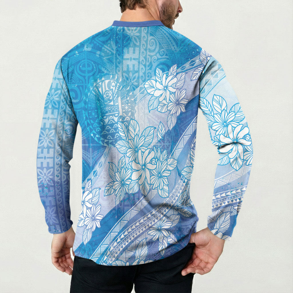 Tahiti Tiare Marble Glaze Button Sweatshirt Winter Blue LT7 - Polynesian Pride