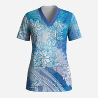 Tahiti Tiare Marble Glaze Scrub Top Winter Blue LT7 Adult Light Blue - Polynesian Pride