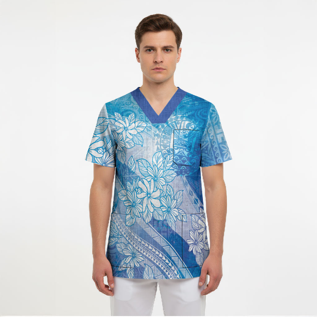Tahiti Tiare Marble Glaze Scrub Top Winter Blue LT7 - Polynesian Pride