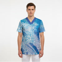 Tahiti Tiare Marble Glaze Scrub Top Winter Blue LT7 - Polynesian Pride